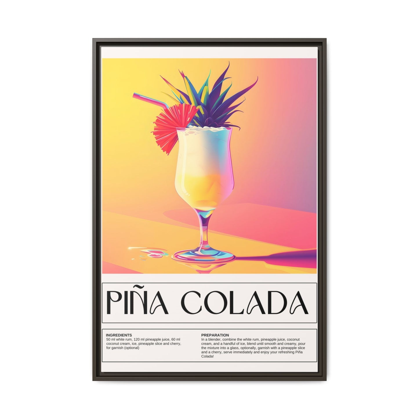 Piña Colada Art Print, Tropical Wall Decor, Summer Vibes Framed Canvas, Cocktail Lover Gift, Home Bar Decoration