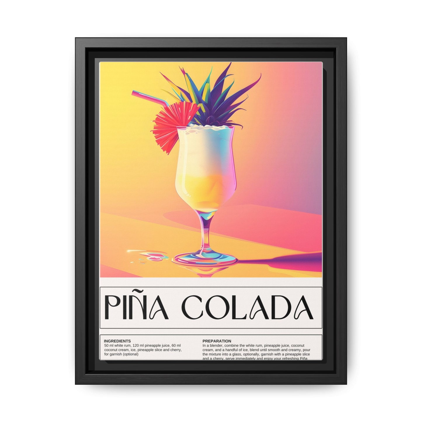 Piña Colada Art Print, Tropical Wall Decor, Summer Vibes Framed Canvas, Cocktail Lover Gift, Home Bar Decoration