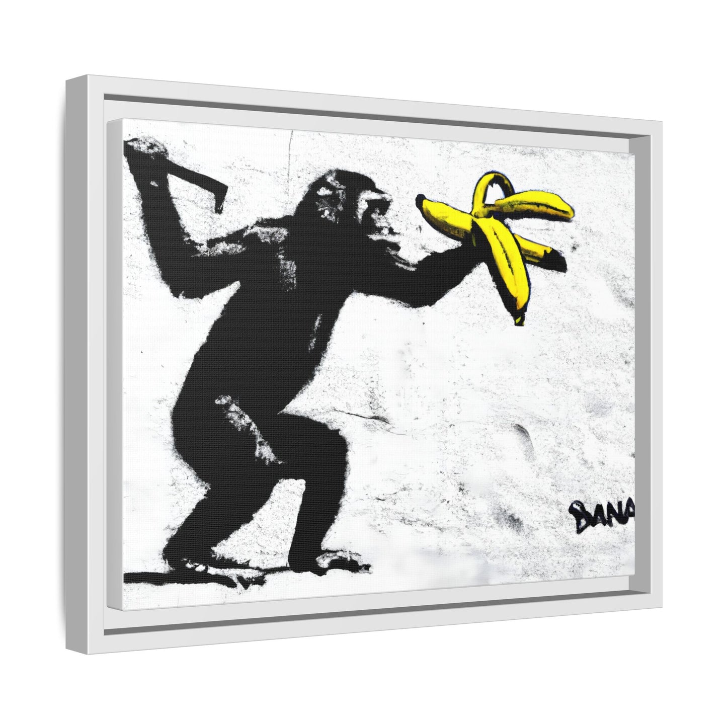 Framed Canvas Art - Playful Monkey with Bananas | Whimsical Wall Decor for Home & Office