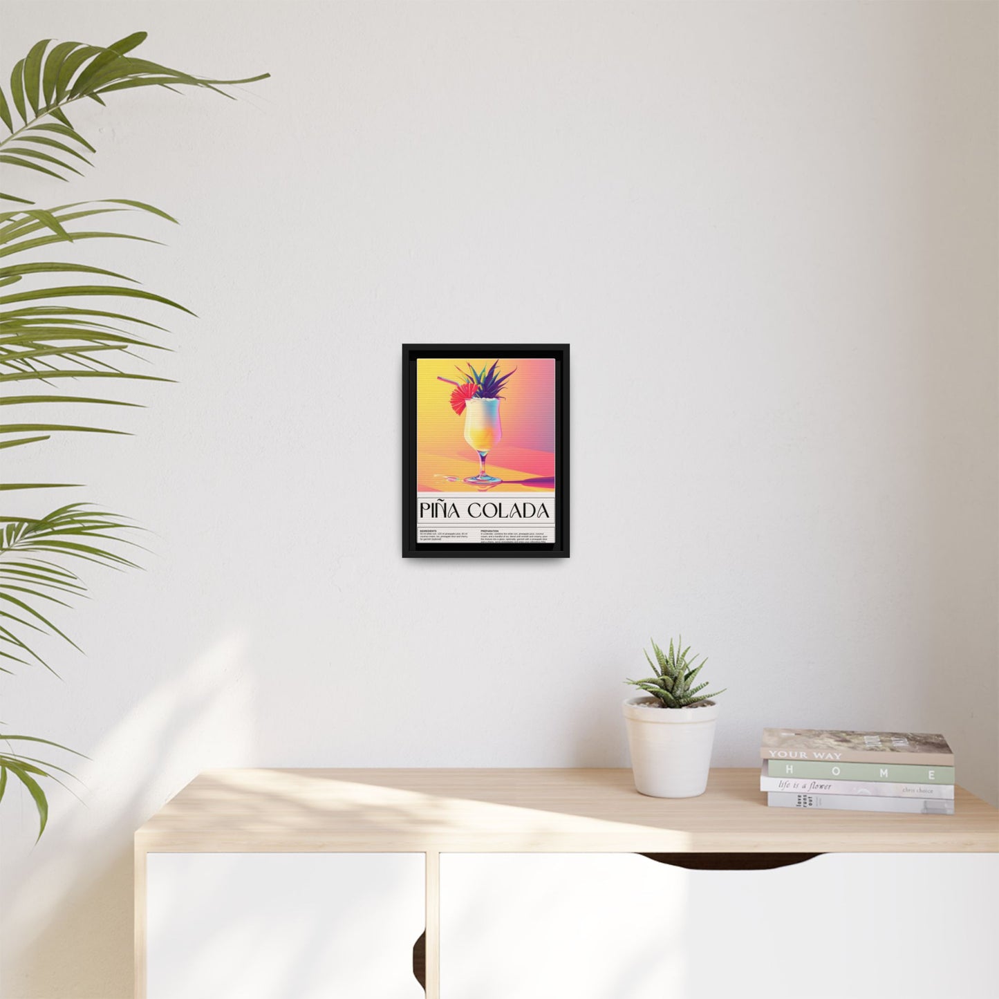 Piña Colada Art Print, Tropical Wall Decor, Summer Vibes Framed Canvas, Cocktail Lover Gift, Home Bar Decoration