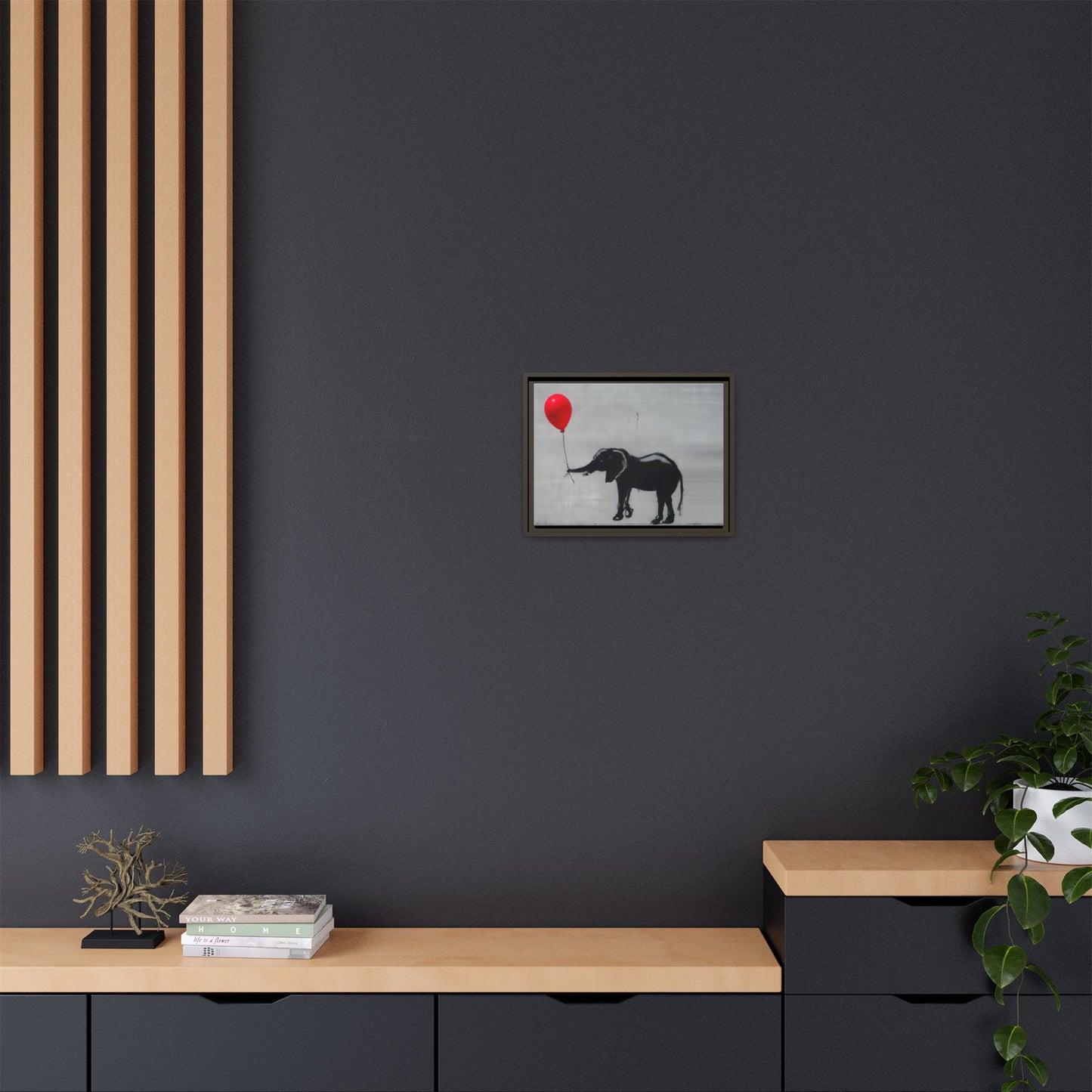 Framed Elephant Canvas Art - Playful Balloon Design