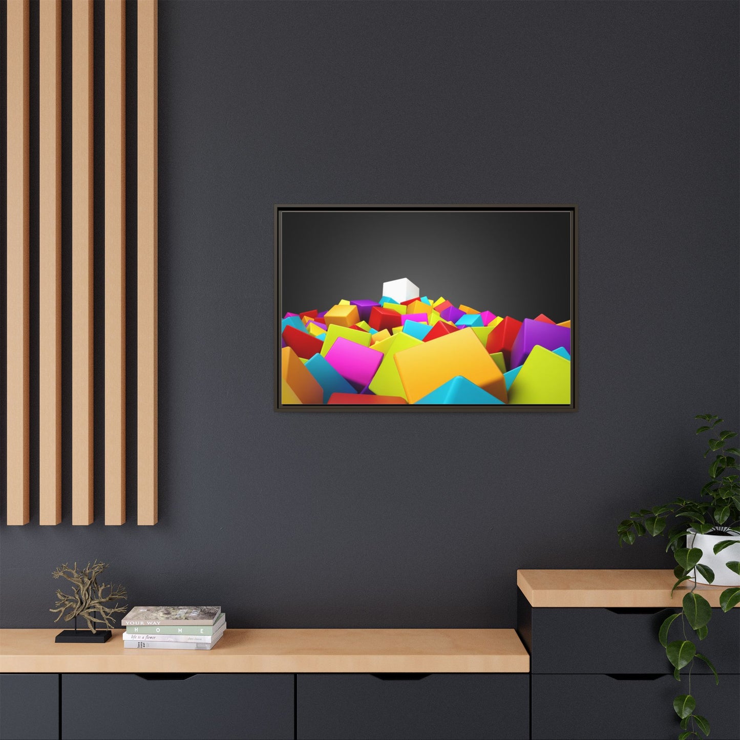 Vibrant Multi-Color Framed Canvas Art - Modern Geometric Decor