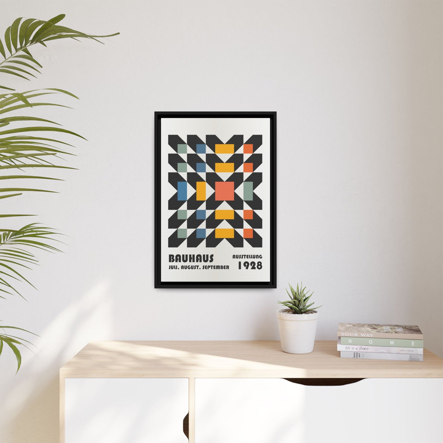 Bauhaus-Inspired Framed Canvas Art - Retro Multi-Color Wall Decor