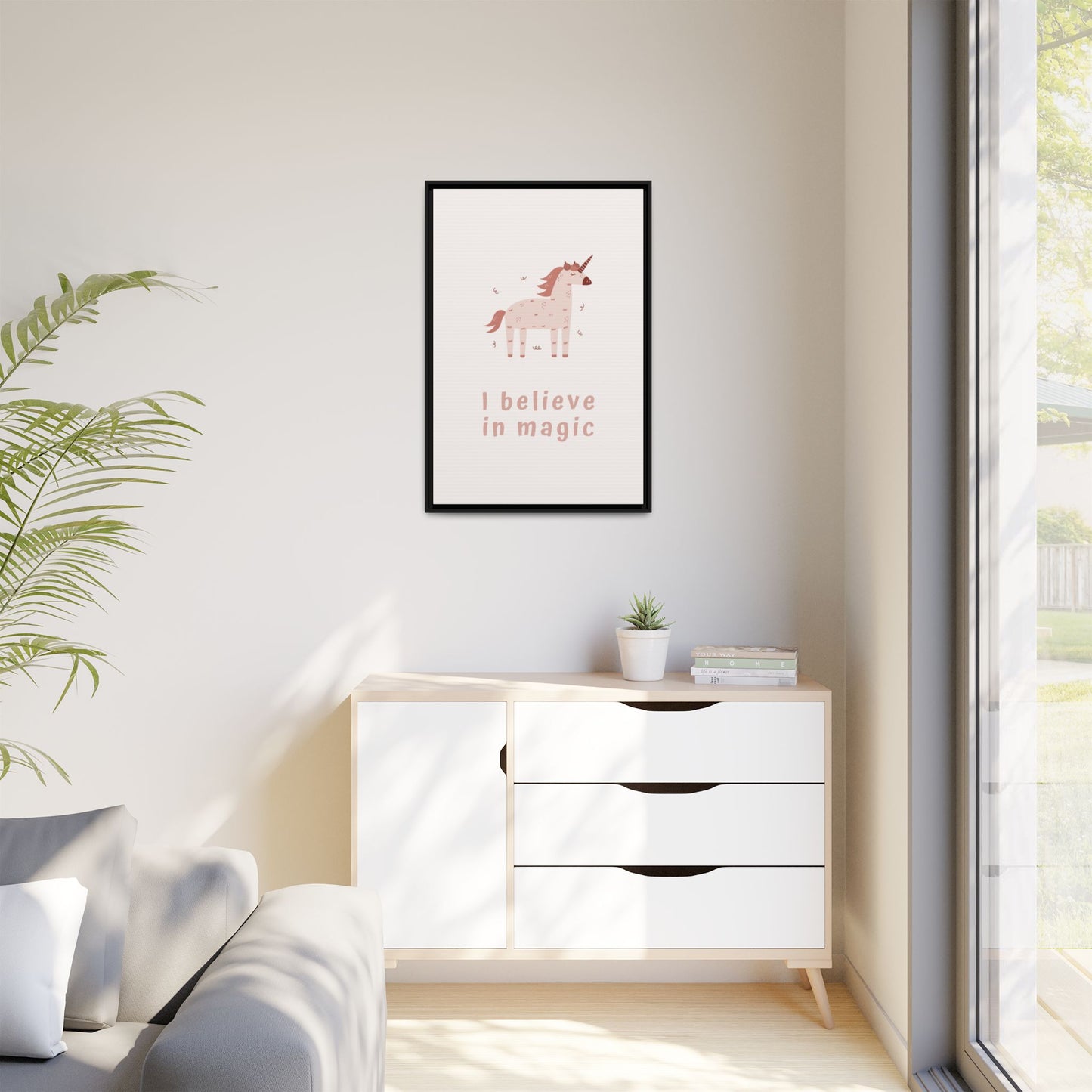 Framed Unicorn Art Print, Magical Home Decor for Kids, Whimsical Nursery Wall Art, Belief in Magic Poster, Gift for Unicorn Lovers