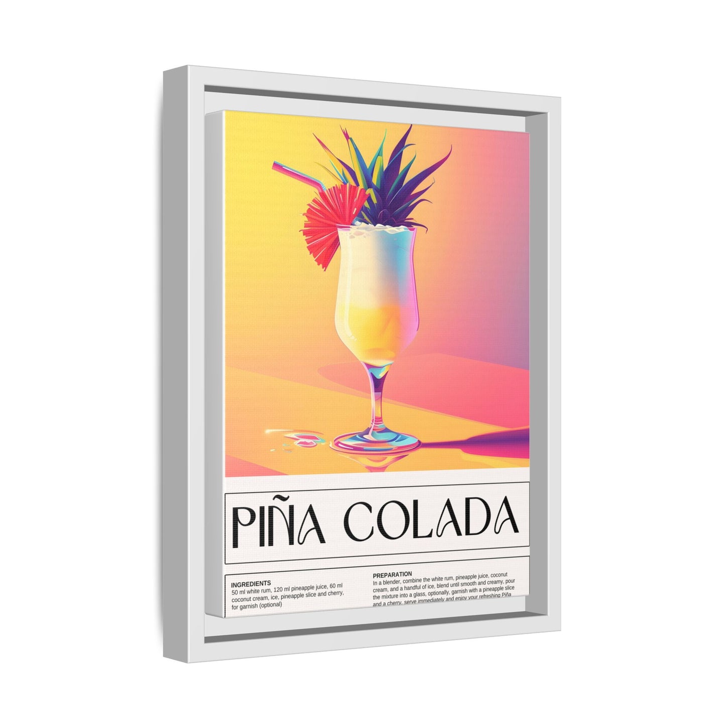 Piña Colada Art Print, Tropical Wall Decor, Summer Vibes Framed Canvas, Cocktail Lover Gift, Home Bar Decoration