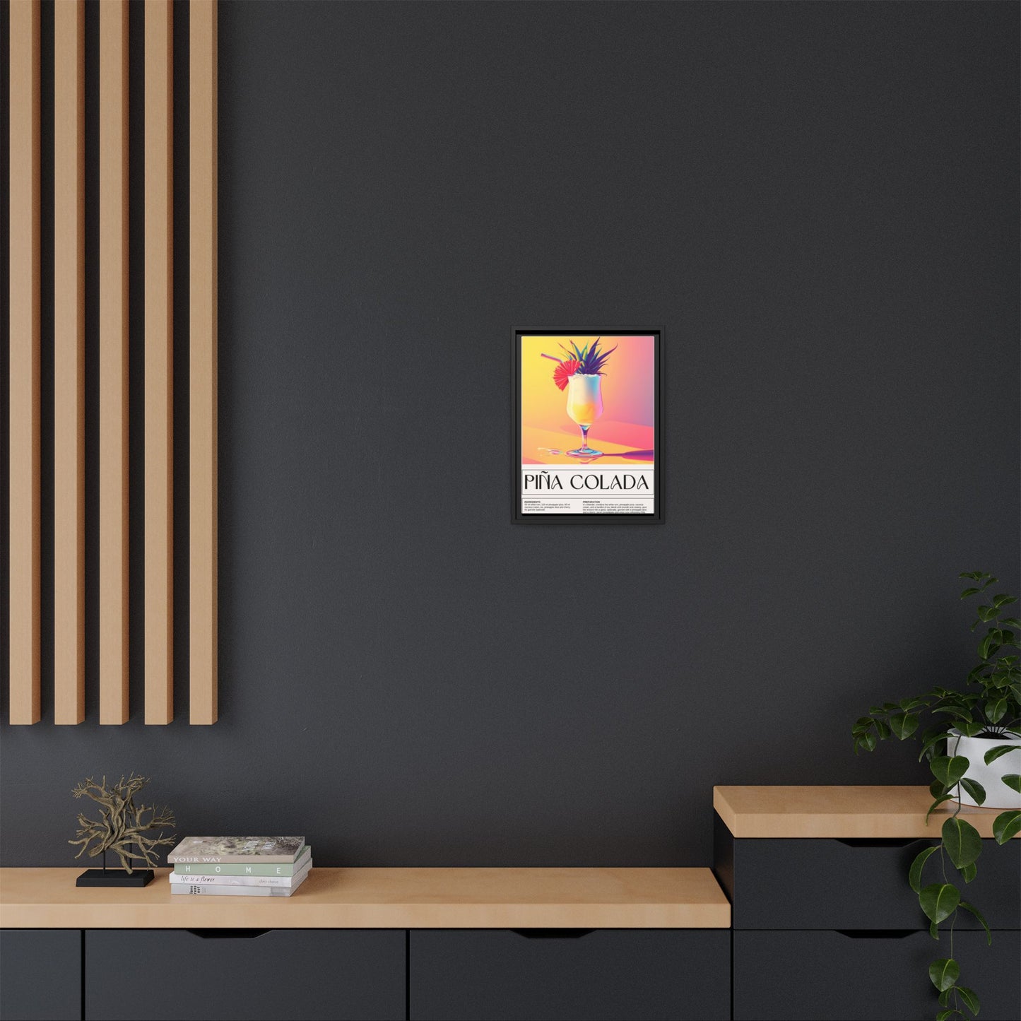 Piña Colada Art Print, Tropical Wall Decor, Summer Vibes Framed Canvas, Cocktail Lover Gift, Home Bar Decoration