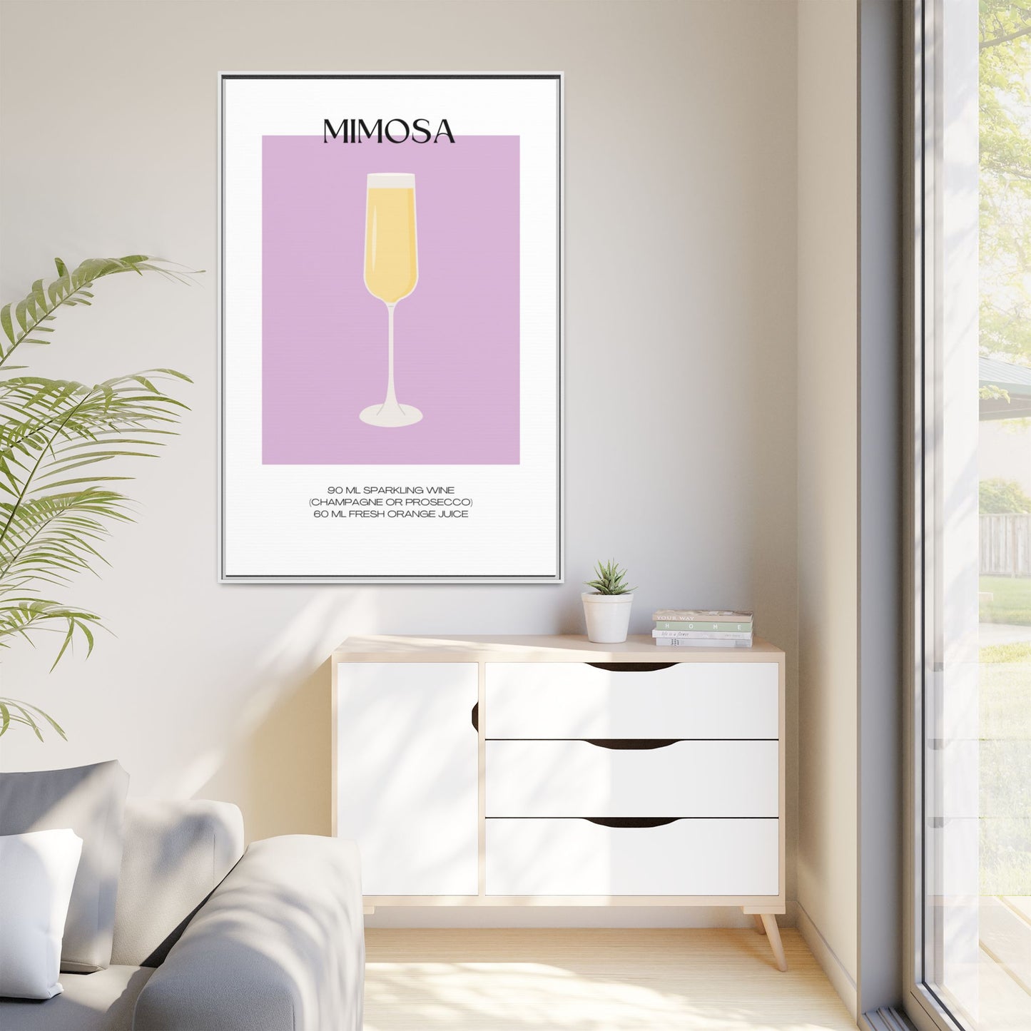 Mimosa Recipe Canvas Wall Art, Framed Home Decor, Kitchen Wall Art, Brunch Decoration, Gift for Foodies, Modern Art Print