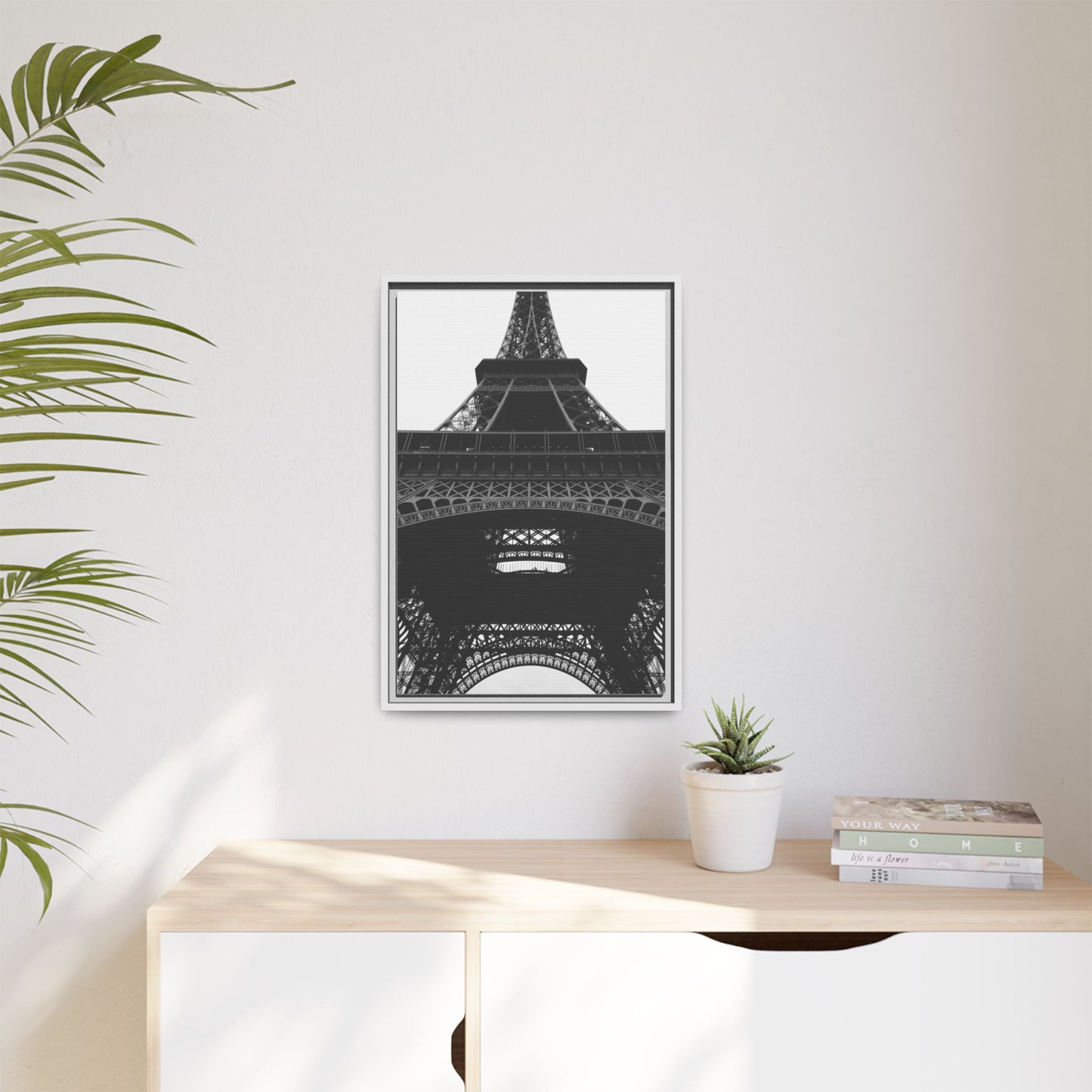 Eiffel Tower Matte Canvas Wall Art - Framed Black and White Decor
