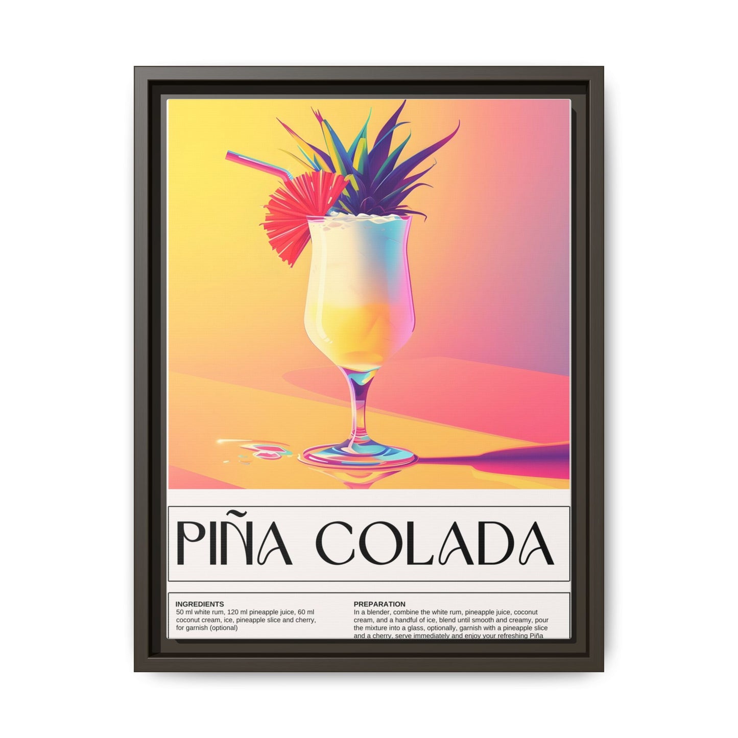 Piña Colada Art Print, Tropical Wall Decor, Summer Vibes Framed Canvas, Cocktail Lover Gift, Home Bar Decoration