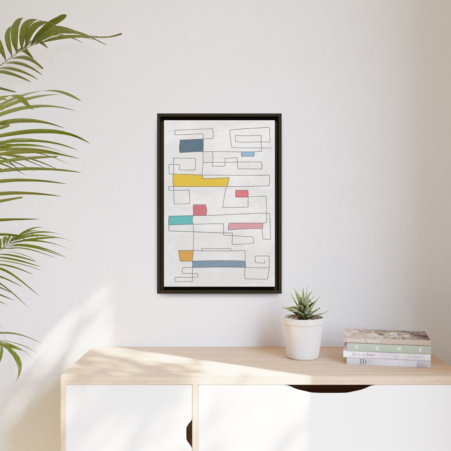 Abstract Line Art Framed Canvas - Modern Multi-Color Wall Decor