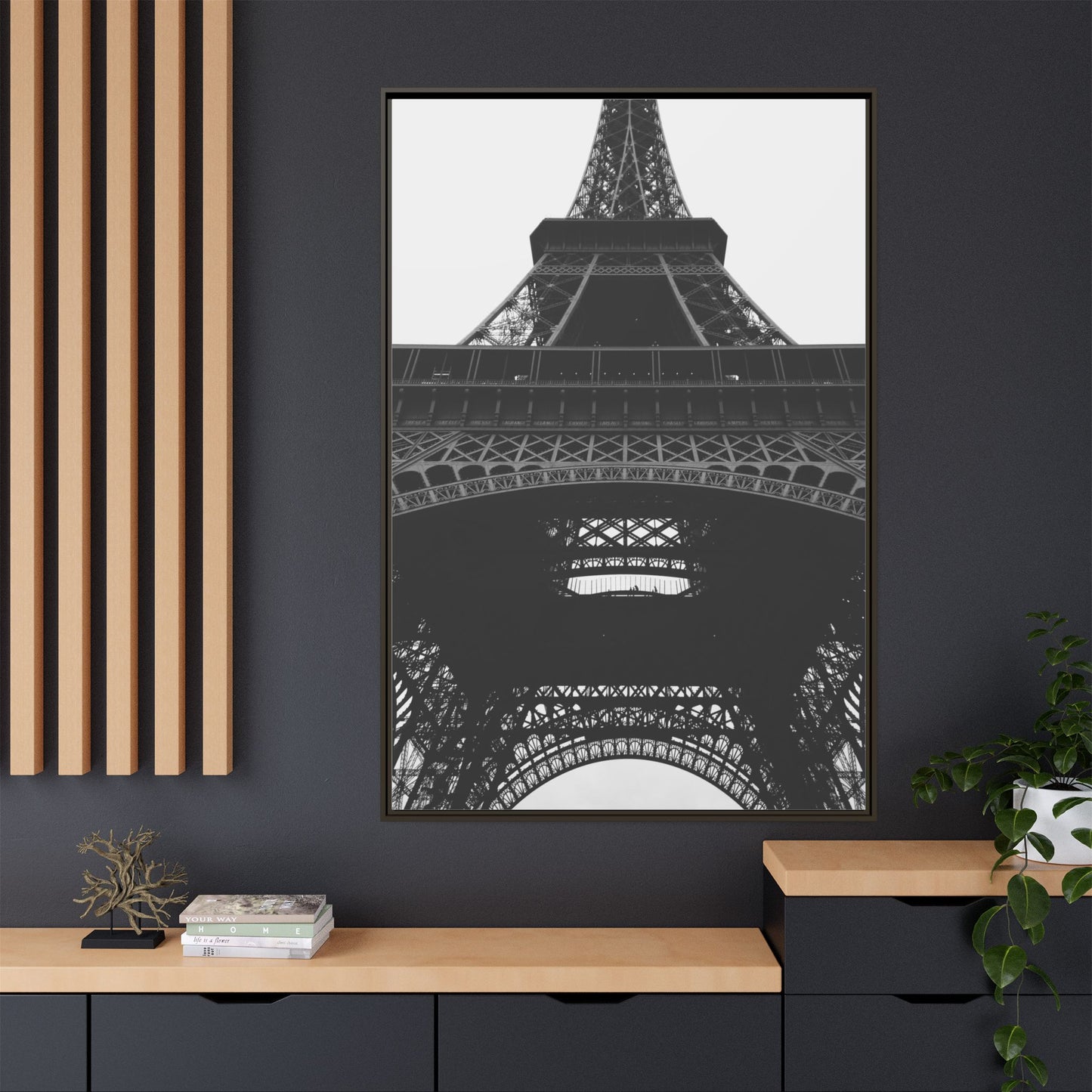 Eiffel Tower Matte Canvas Wall Art - Framed Black and White Decor