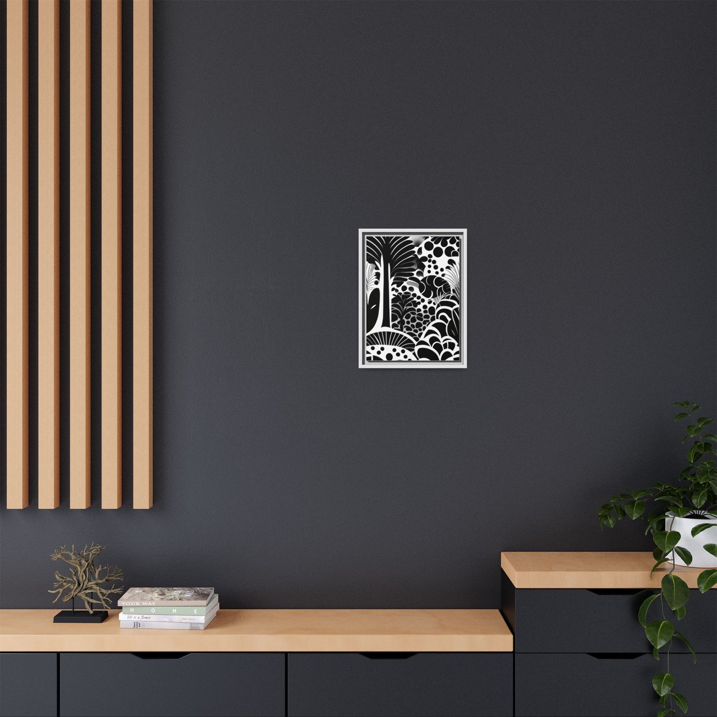Black and White Framed Art Print, Modern Wall Décor, Minimalist Home Decoration, Botanical Canvas Artwork, Gift for Art Lovers