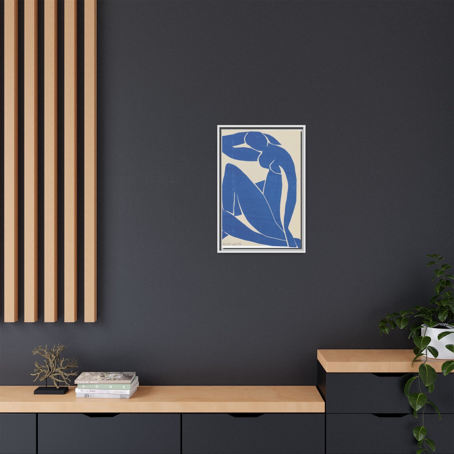 Contemporary Framed Canvas Art - Blue Abstract Figure, Modern Home Decor, Gift for Art Lovers, Stylish Wall Art, Feminine Vibe