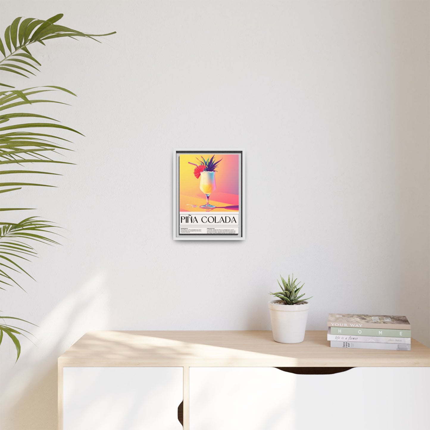 Piña Colada Art Print, Tropical Wall Decor, Summer Vibes Framed Canvas, Cocktail Lover Gift, Home Bar Decoration