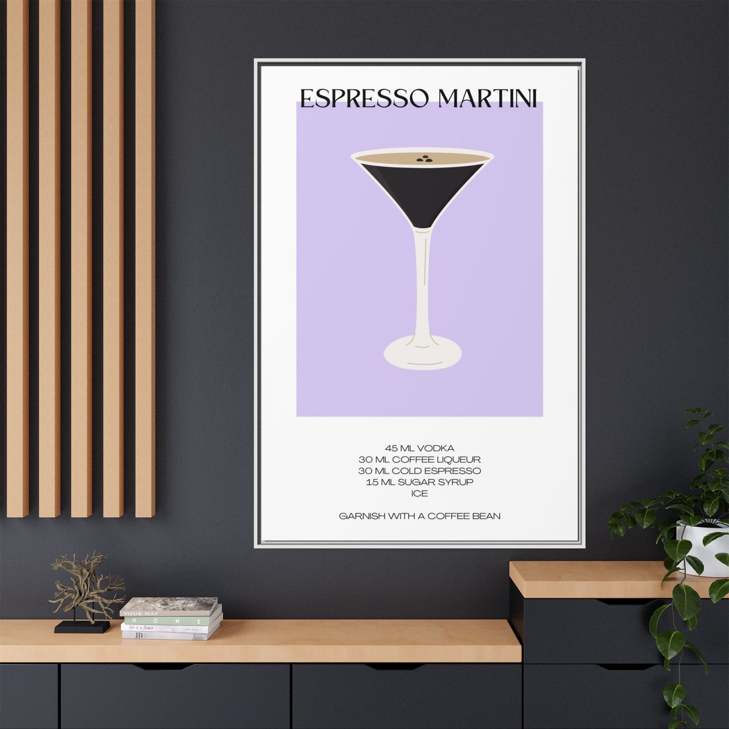 Espresso Martini Recipe Wall Art, Framed Canvas, Home Bar Decor, Cocktail Recipe Print, Kitchen Wall Art, Gift for Bartenders