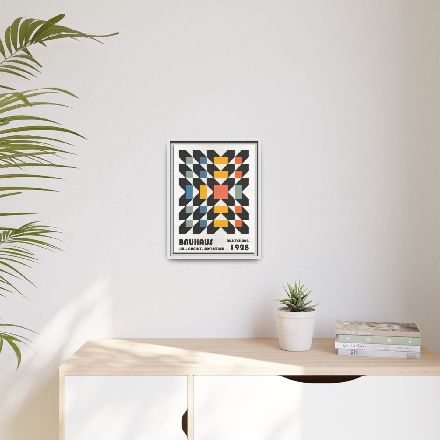 Bauhaus-Inspired Framed Canvas Art - Retro Multi-Color Wall Decor