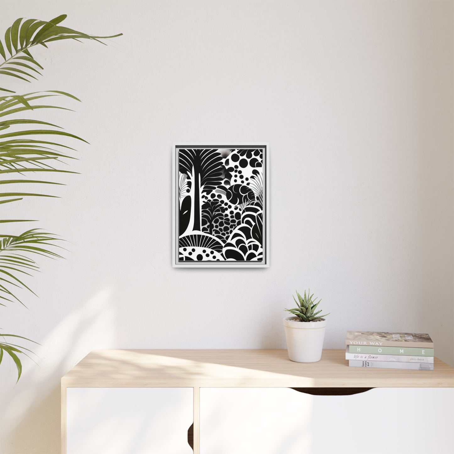 Black and White Framed Art Print, Modern Wall Décor, Minimalist Home Decoration, Botanical Canvas Artwork, Gift for Art Lovers
