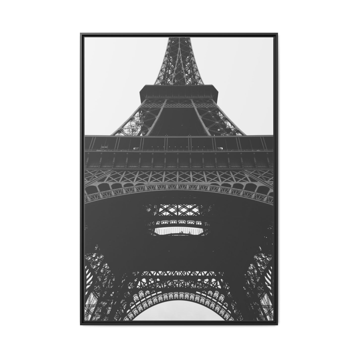 Eiffel Tower Matte Canvas Wall Art - Framed Black and White Decor