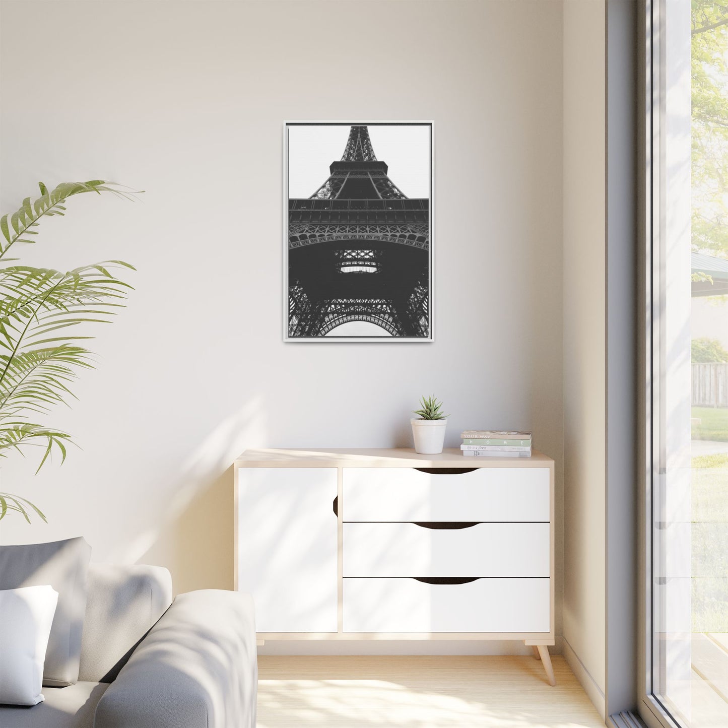 Eiffel Tower Matte Canvas Wall Art - Framed Black and White Decor