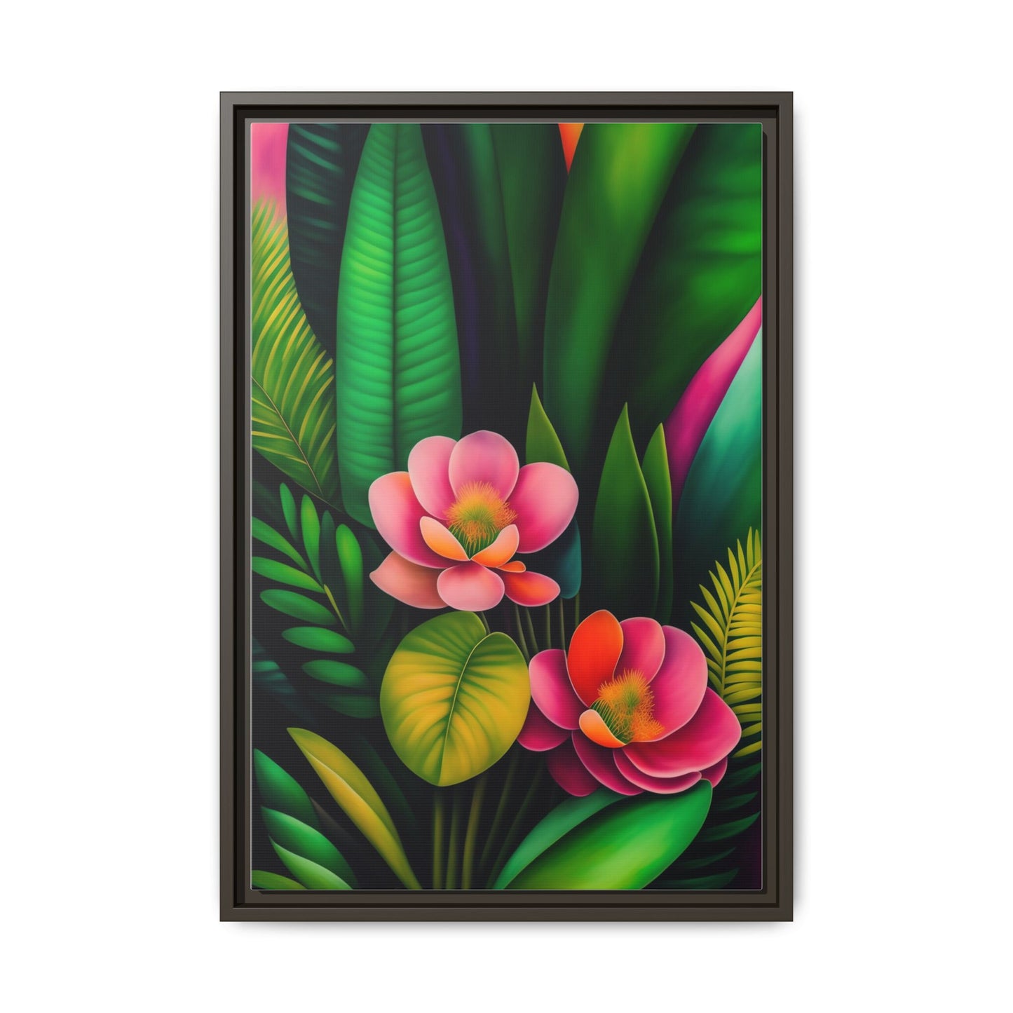 Vibrant Floral Wall Art, Framed Canvas Print, Tropical Decor, Bright Home Aesthetic, Gift for Nature Lovers, Botanical Artwork