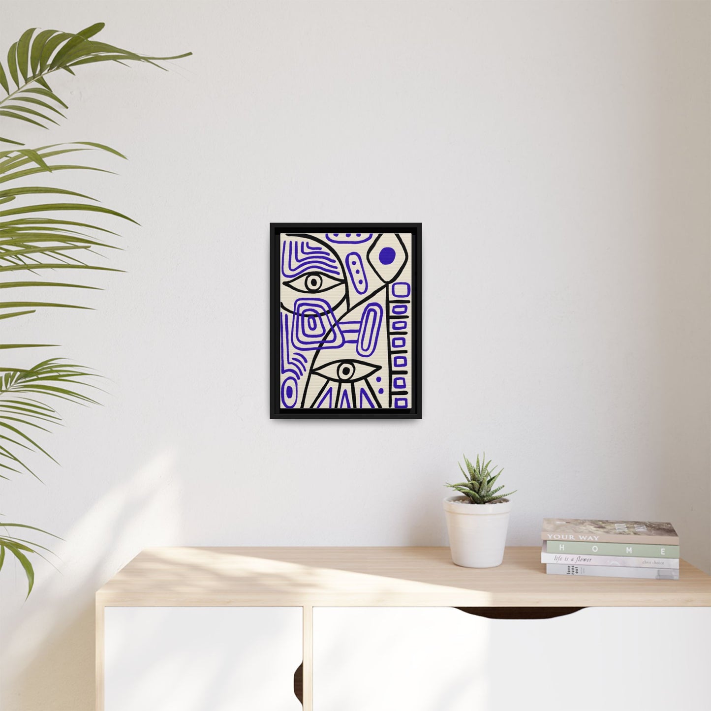 Abstract Line Art Canvas Print - Modern Black and Purple Framed Artwork
