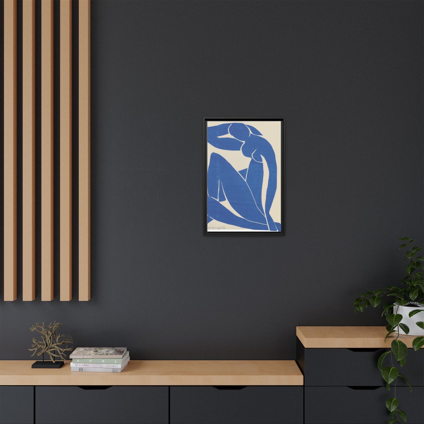 Contemporary Framed Canvas Art - Blue Abstract Figure, Modern Home Decor, Gift for Art Lovers, Stylish Wall Art, Feminine Vibe