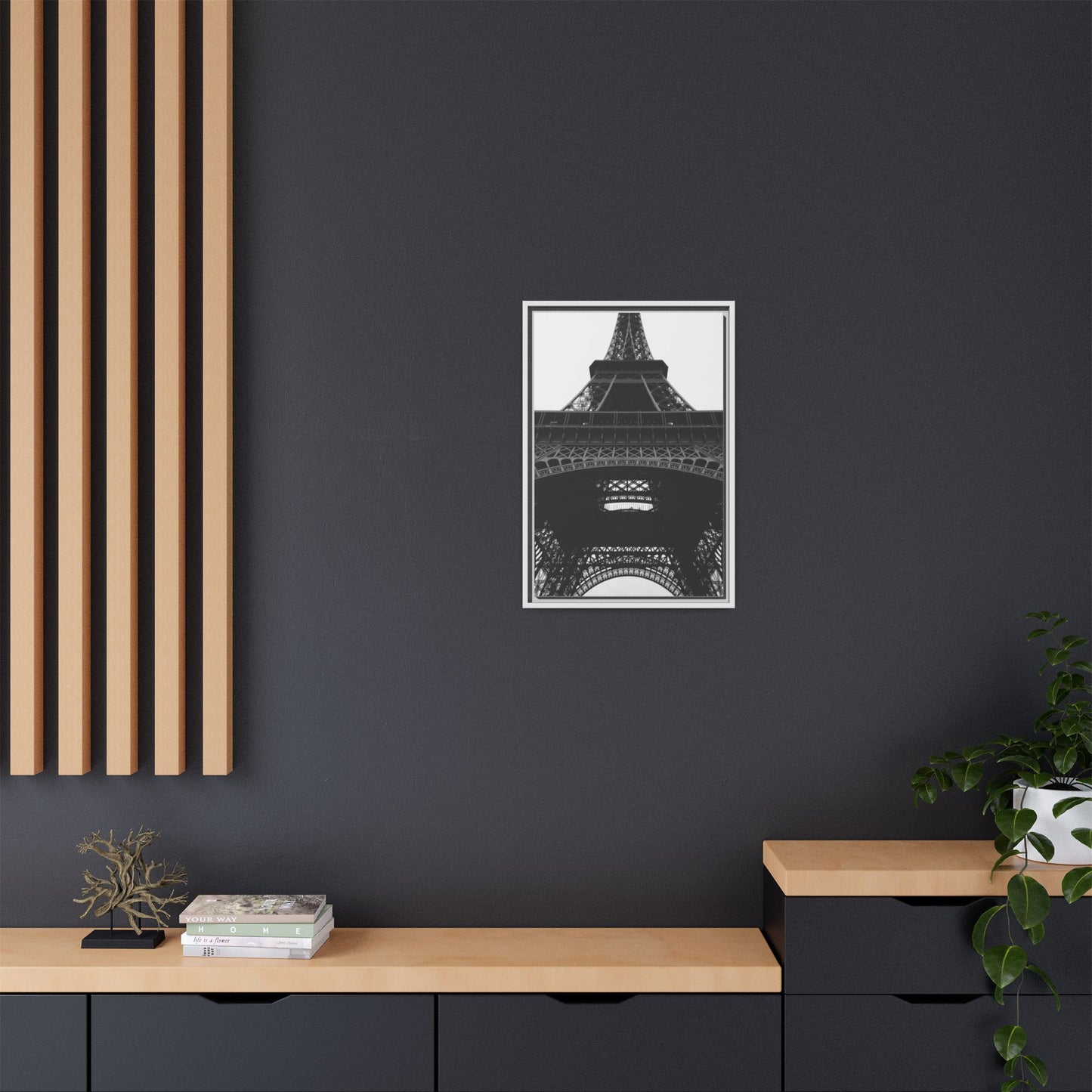 Eiffel Tower Matte Canvas Wall Art - Framed Black and White Decor
