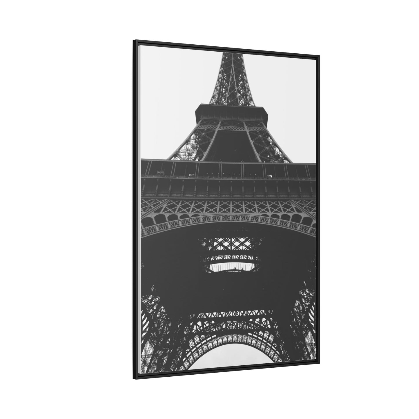 Eiffel Tower Matte Canvas Wall Art - Framed Black and White Decor