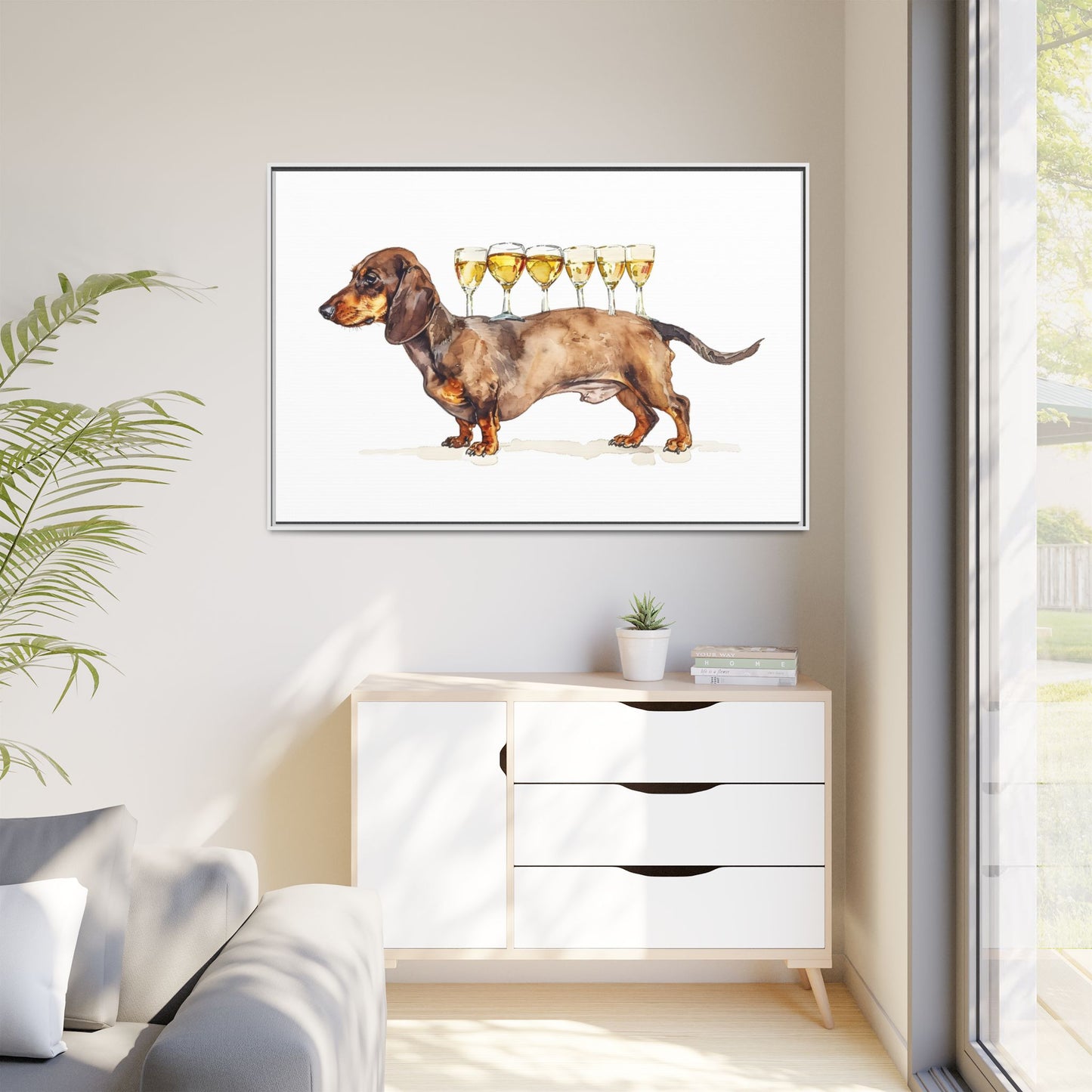Dachshund Drink Art Print, Framed Wall Decor, Dog Lovers Gift, Pet Lover Decor, Funny Dog Art, Home Bar Decoration