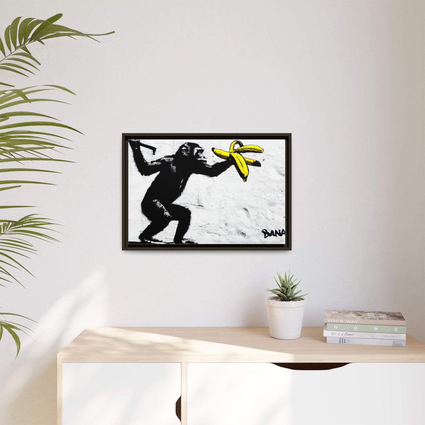 Framed Canvas Art - Playful Monkey with Bananas | Whimsical Wall Decor for Home & Office