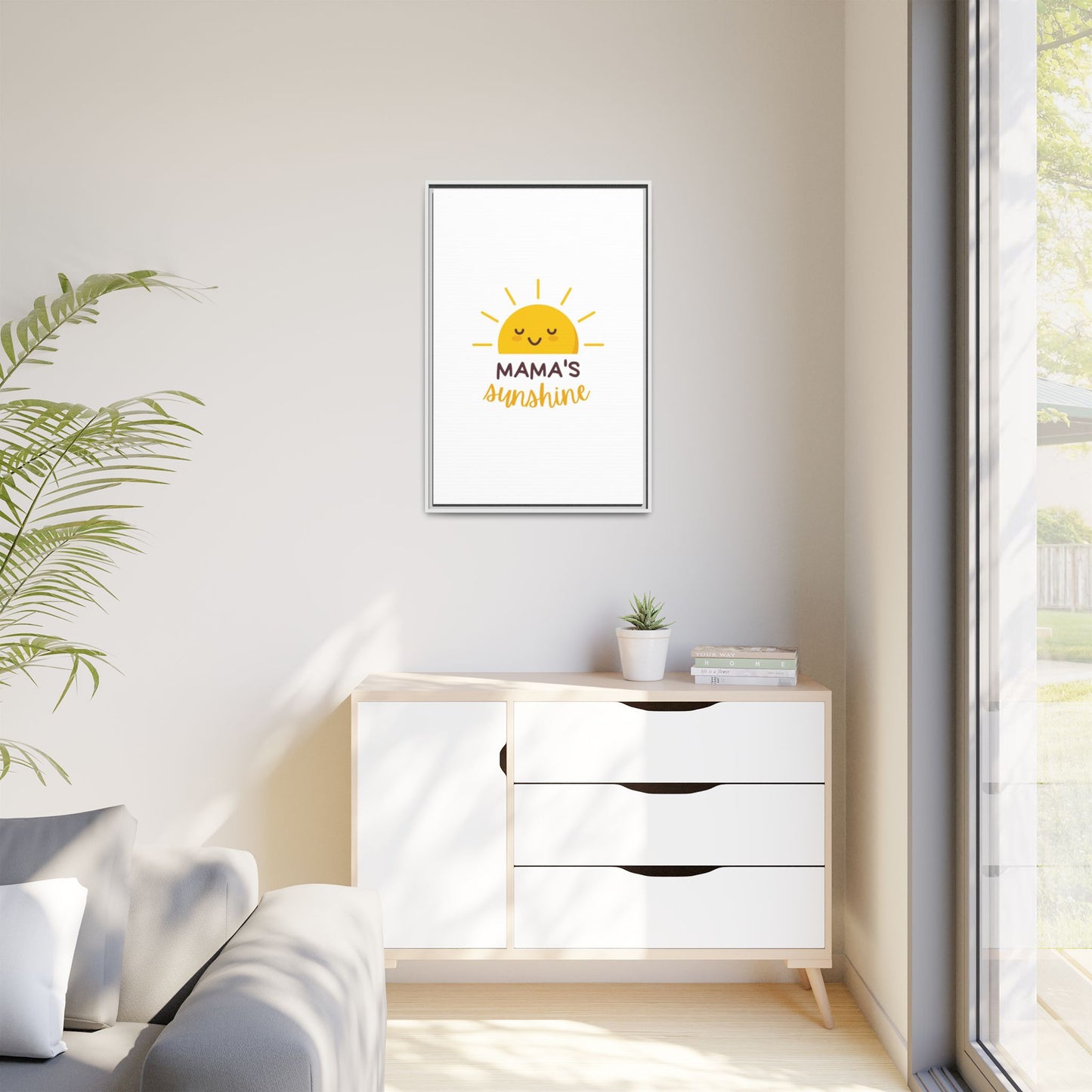 Framed Canvas Art Print, Cheerful Sun Decor for Mother's Day, Kids Room Wall Art, Positive Vibes Poster, Gift for Moms