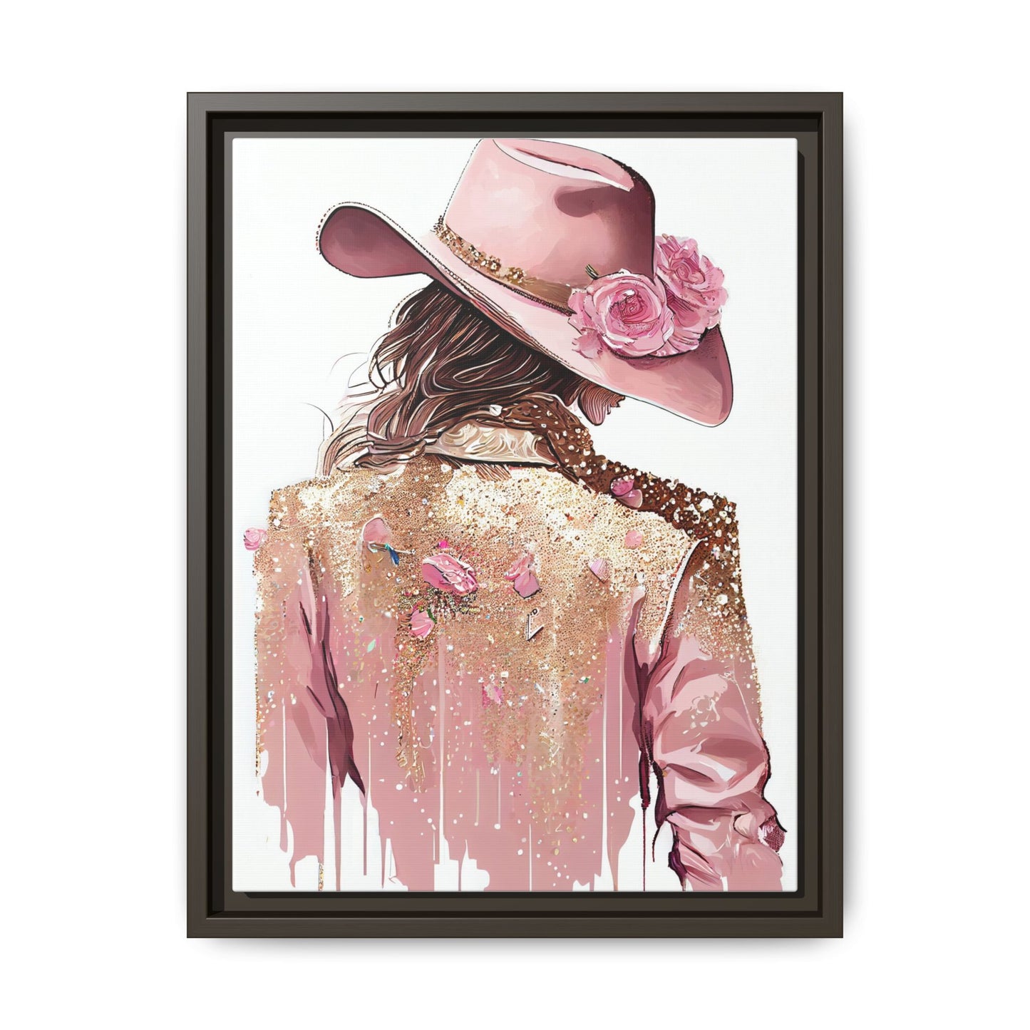 Western Chic Framed Canvas Art - Colorful Floral Cowboy Design