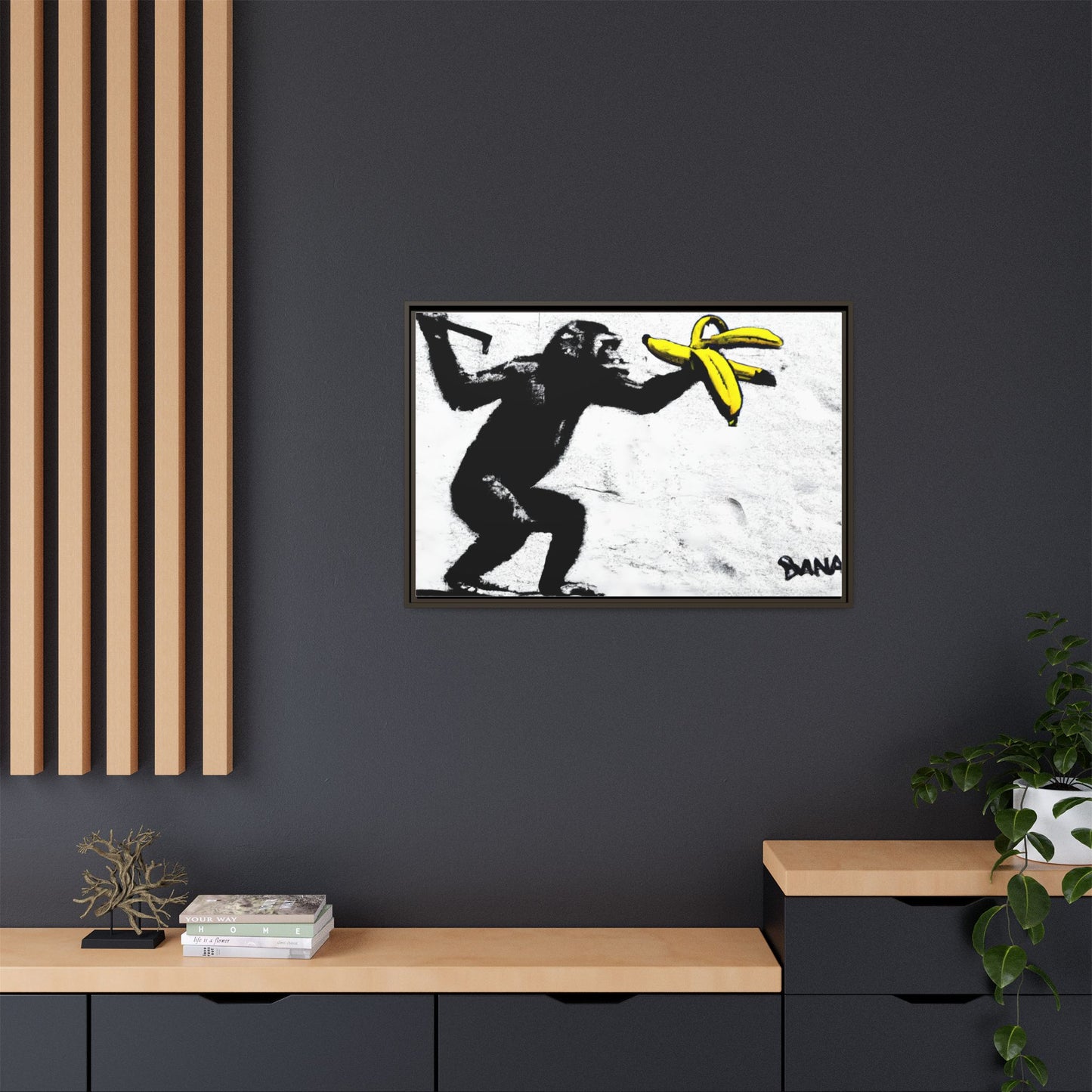 Framed Canvas Art - Playful Monkey with Bananas | Whimsical Wall Decor for Home & Office