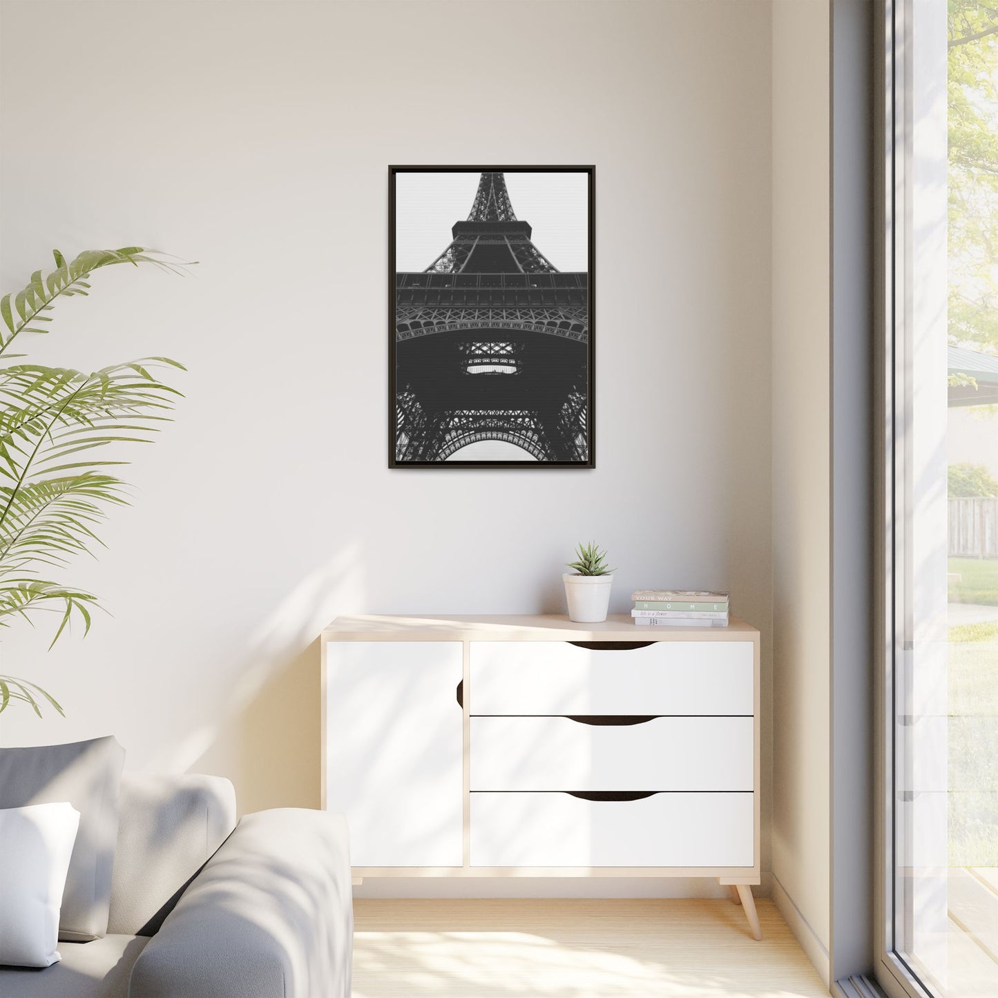 Eiffel Tower Matte Canvas Wall Art - Framed Black and White Decor