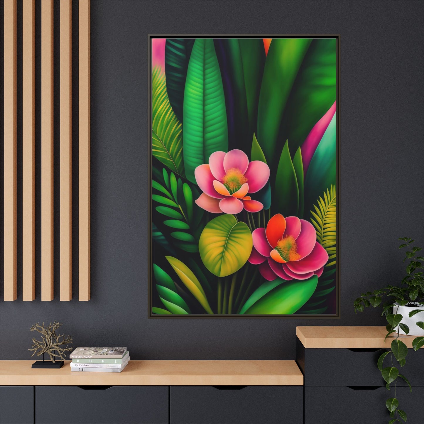 Vibrant Floral Wall Art, Framed Canvas Print, Tropical Decor, Bright Home Aesthetic, Gift for Nature Lovers, Botanical Artwork