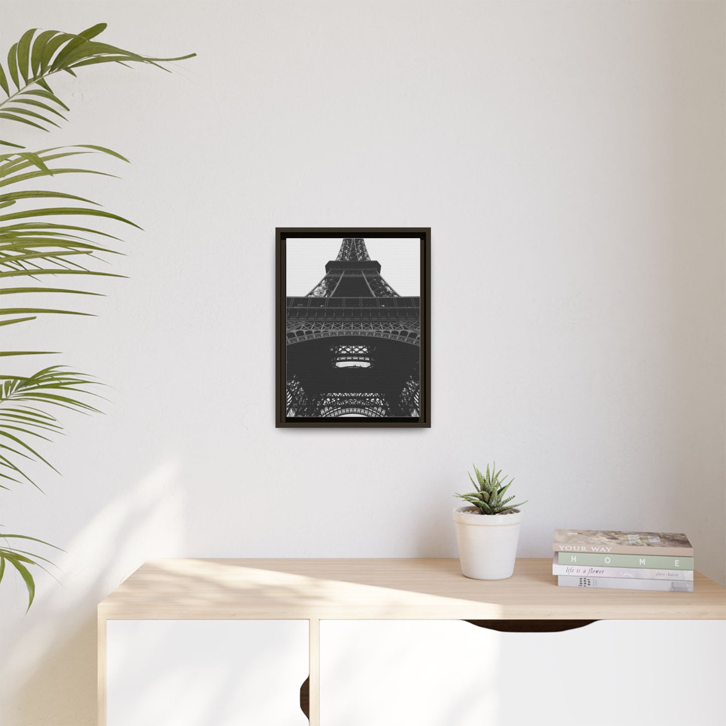 Eiffel Tower Matte Canvas Wall Art - Framed Black and White Decor