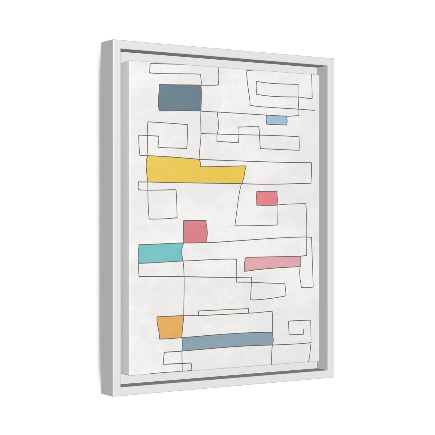 Abstract Line Art Framed Canvas - Modern Multi-Color Wall Decor
