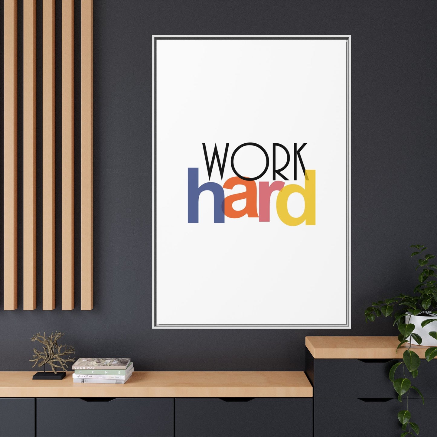Framed Wall Art: Motivational 'WORK hard' Canvas Print | Office Decor, Gift for Student, Inspirational Wall Decor, Home Office Wall Art
