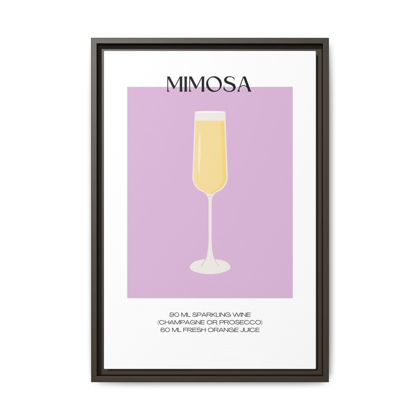 Mimosa Recipe Canvas Wall Art, Framed Home Decor, Kitchen Wall Art, Brunch Decoration, Gift for Foodies, Modern Art Print