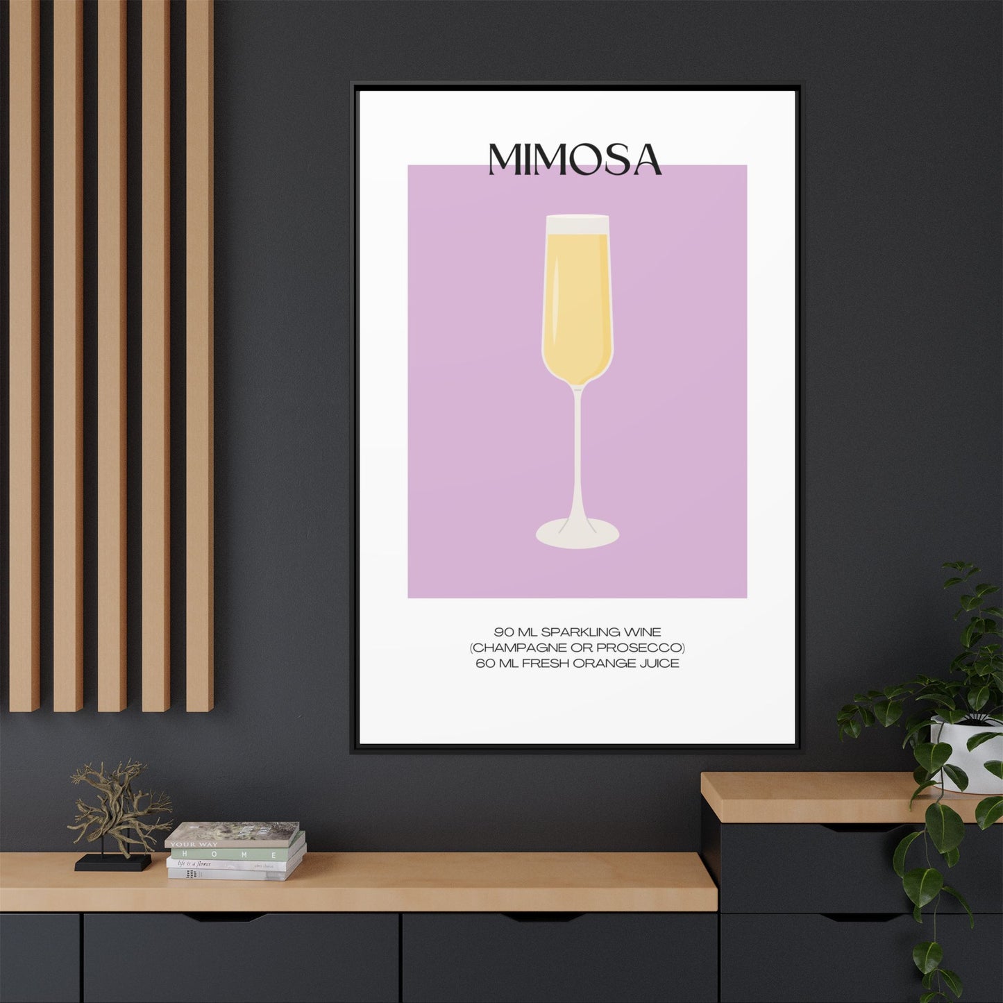 Mimosa Recipe Canvas Wall Art, Framed Home Decor, Kitchen Wall Art, Brunch Decoration, Gift for Foodies, Modern Art Print