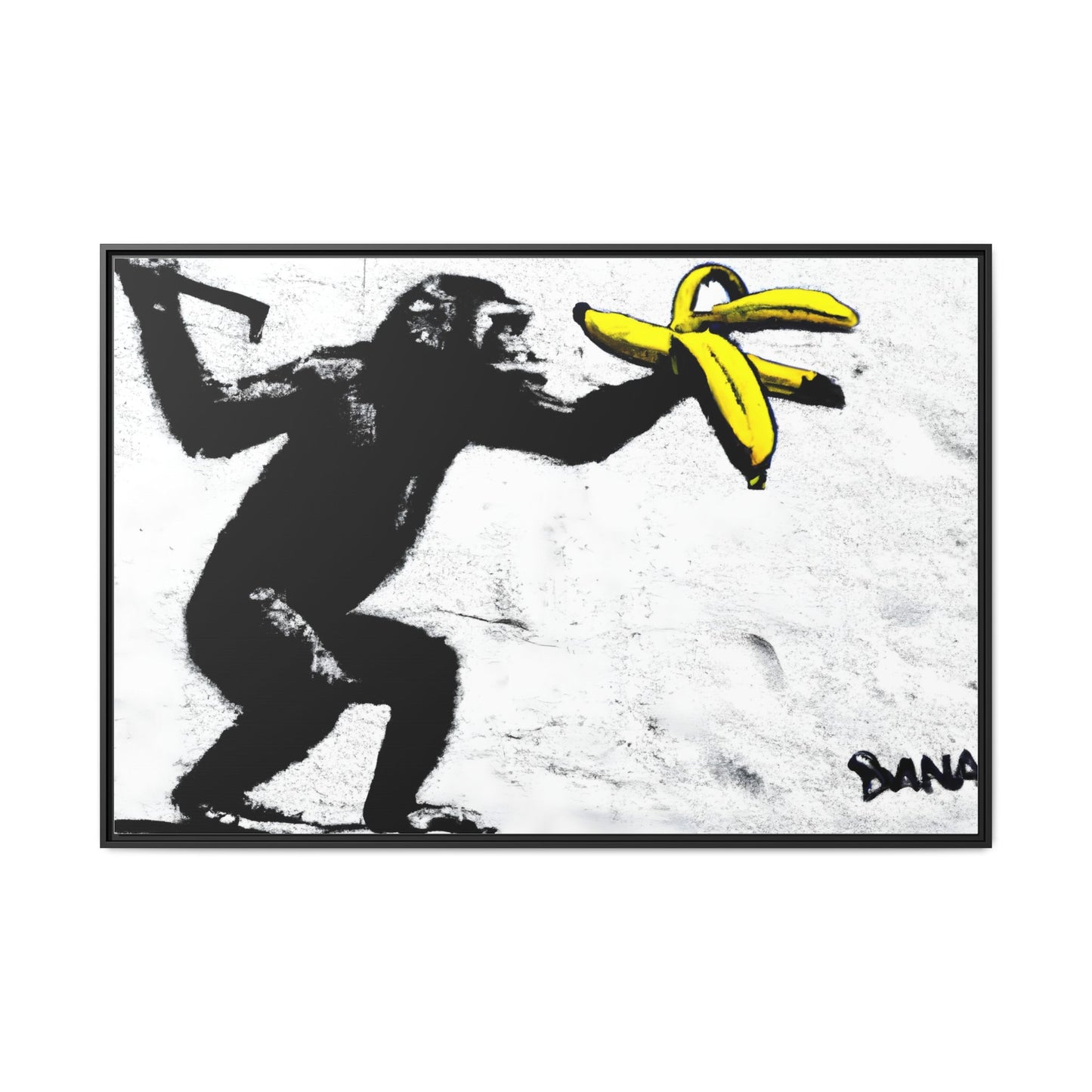 Framed Canvas Art - Playful Monkey with Bananas | Whimsical Wall Decor for Home & Office