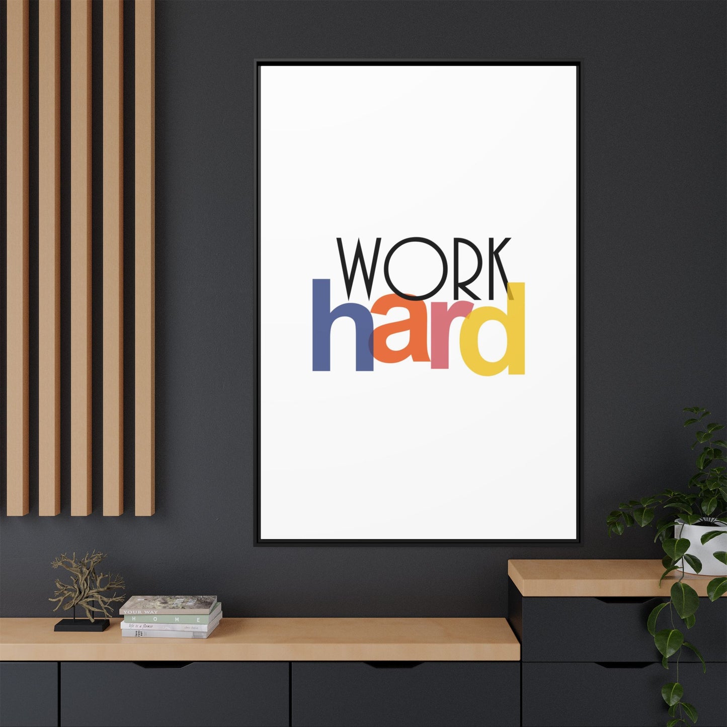 Framed Wall Art: Motivational 'WORK hard' Canvas Print | Office Decor, Gift for Student, Inspirational Wall Decor, Home Office Wall Art
