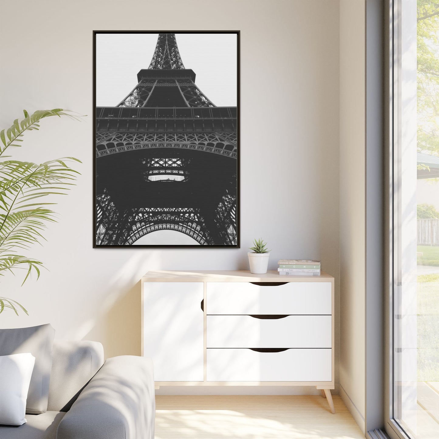 Eiffel Tower Matte Canvas Wall Art - Framed Black and White Decor