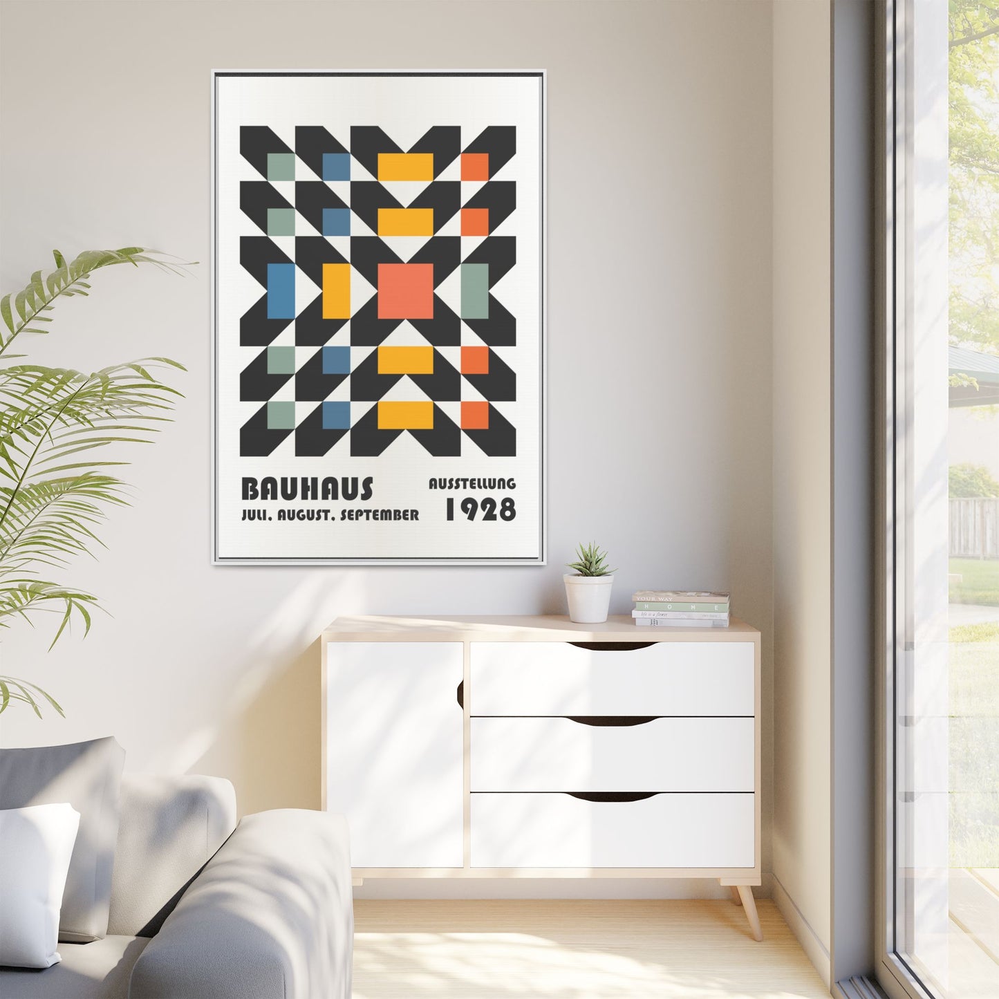 Bauhaus-Inspired Framed Canvas Art - Retro Multi-Color Wall Decor