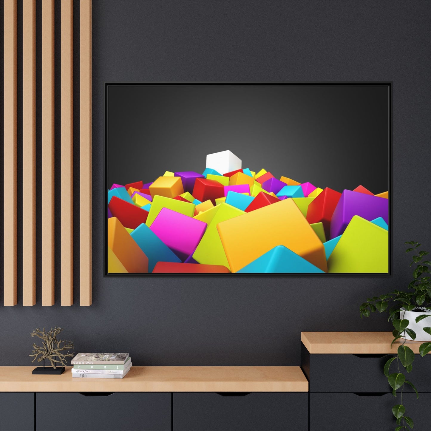Vibrant Multi-Color Framed Canvas Art - Modern Geometric Decor