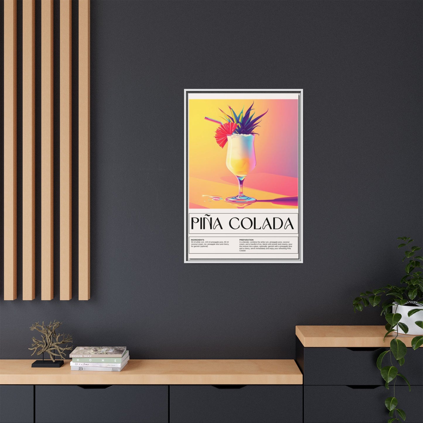 Piña Colada Art Print, Tropical Wall Decor, Summer Vibes Framed Canvas, Cocktail Lover Gift, Home Bar Decoration