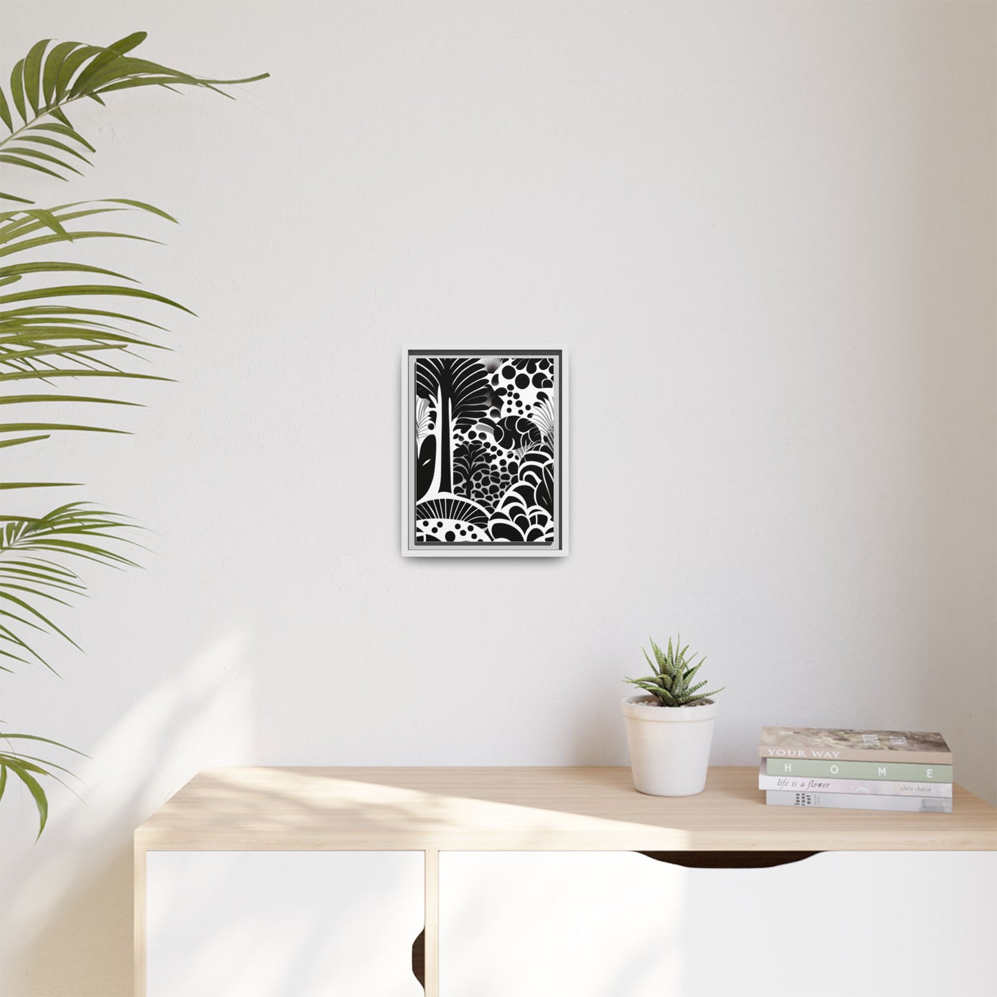 Black and White Framed Art Print, Modern Wall Décor, Minimalist Home Decoration, Botanical Canvas Artwork, Gift for Art Lovers