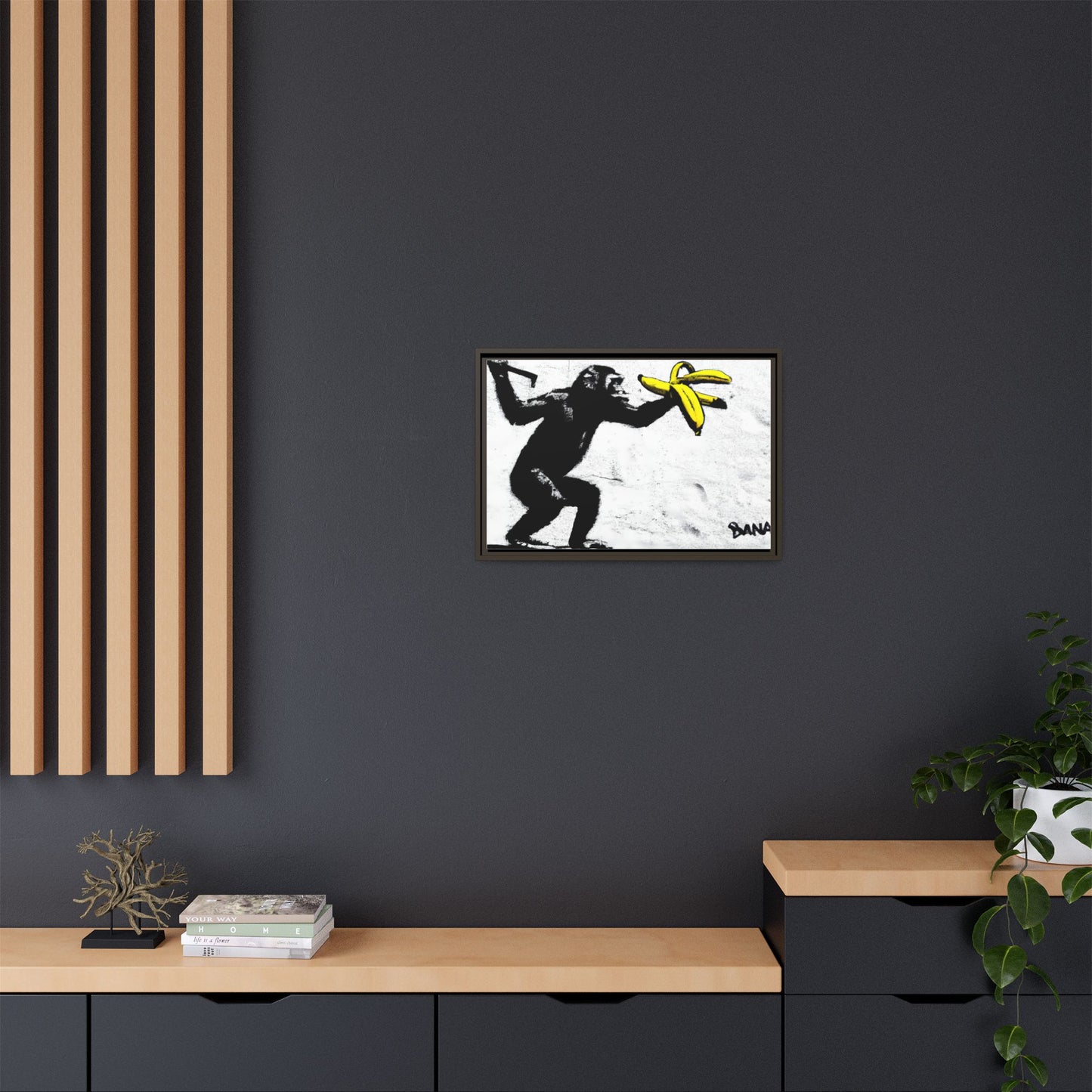 Framed Canvas Art - Playful Monkey with Bananas | Whimsical Wall Decor for Home & Office