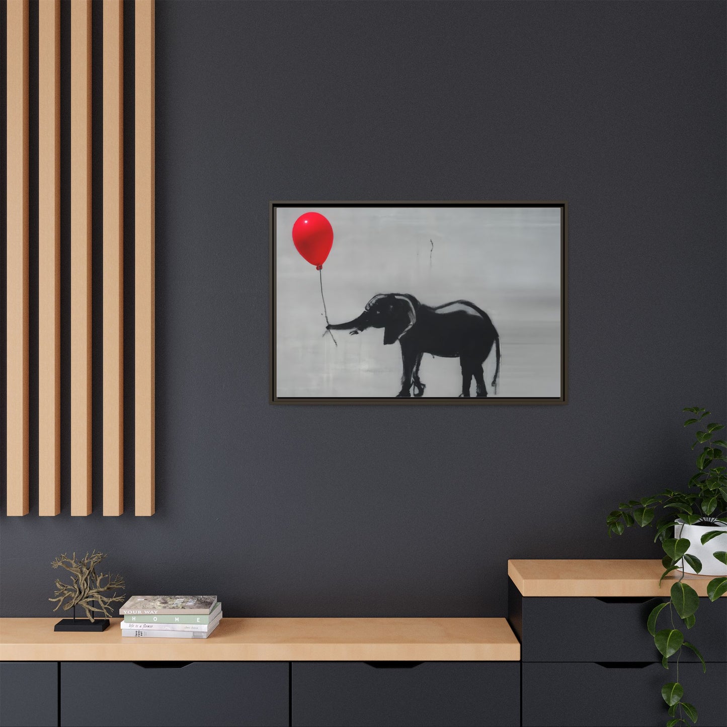 Framed Elephant Canvas Art - Playful Balloon Design
