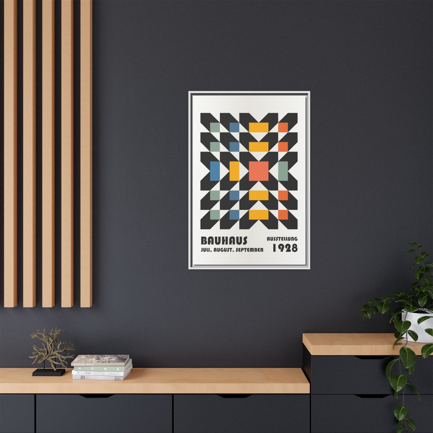 Bauhaus-Inspired Framed Canvas Art - Retro Multi-Color Wall Decor